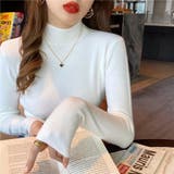 ホワイト | フルカラーハイネックニットトップス リブ タートルネック | Beststore