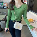 フロント開き Vネック ニットトップス | Beststore | 詳細画像1 