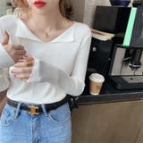 ホワイト | フロント開き Vネック ニットトップス | Beststore