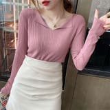 ピンク | フロント開き Vネック ニットトップス | Beststore