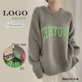 グレー | ロゴプリントオーバーサイズニットセータートップス 韓国ニットサイドスリット | Beststore