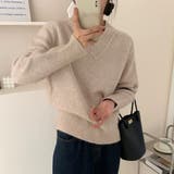Vネックニットトップスオーバーサイズ韓国ニットファッション ビッグシルエット | Beststore | 詳細画像1 