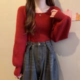 レッド | スクエアネック トップス Uネック | Beststore