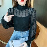 レースシアーブラウス シャーリングタートルネック 袖ボリューム | Beststore | 詳細画像3