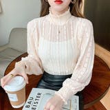 ライトベージュ | レースシアーブラウス シャーリングタートルネック 袖ボリューム | Beststore