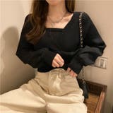 ブラック | レイヤード風ドルマンニット トップス ドッキング | Beststore