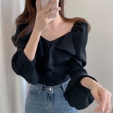 ブラック | フリル襟 ブラウス トップ | Beststore