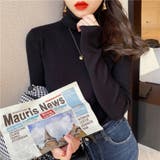ブラック | ハイネックニットタートルネック リブニット メロウフリルハイネックニット | Beststore