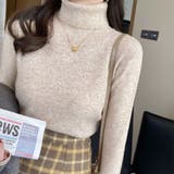 ミルクティーベージュ | ハイネックニットタートルネック リブニット メロウフリルハイネックニット | Beststore