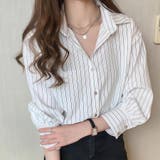 ホワイト | ストライプシャツ 長袖ボタン付き オシャレ | Beststore