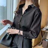 ブラック | ストライプシャツ 長袖ボタン付き オシャレ | Beststore