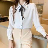 リボン 付き ボウタイ シャツ ブラウス 長袖 ステッチ デザイン | Beststore | 詳細画像15 