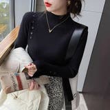 ブラック | リブニットセーター カットソー長袖 春秋冬 | Beststore