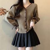 モカブラウン | 袖リボン 配色パイピング ニットカーディガン | Beststore