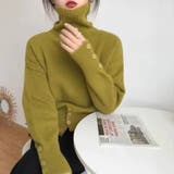 カーキ | ハイネック タートルボタン ニットセーター トップス  | Beststore