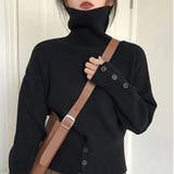 ブラック | ハイネック タートルボタン ニットセーター トップス  | Beststore