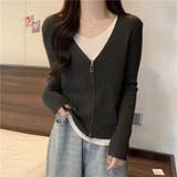 グレー | レイヤード風 重ね着に見えるごわつかないニット | Beststore