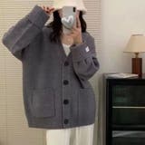 厚手ニットカーディガン ワッペン付き ゆったり レディース | Beststore | 詳細画像2 