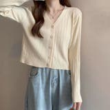 vネックカーディガン ショット丈 リブニットトップス レディース | Beststore | 詳細画像10 