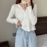 vネックカーディガン ショット丈 リブニットトップス レディース | Beststore | 詳細画像15 