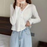 vネックカーディガン ショット丈 リブニットトップス レディース | Beststore | 詳細画像16 