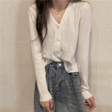 vネックカーディガン ショット丈 リブニットトップス レディース | Beststore | 詳細画像12 