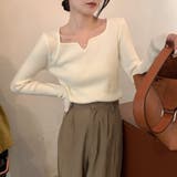 キーネックリブニット 長袖 デコルテ綺麗見せ レディース | Beststore | 詳細画像6 