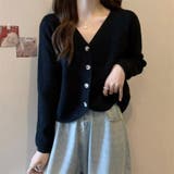 ショート丈 ニットカーディガン Vネック 長袖 ボタン式 シンプル 無地  | Beststore | 詳細画像4 
