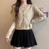 モカベージュ | ゴールドボタンキーネックカーディガン | Beststore