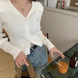 ホワイト | ポロ襟付き リブニットカーディガン | Beststore