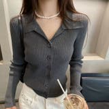 ダークグレー | ポロ襟付き リブニットカーディガン | Beststore