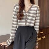 マルチボーダー柄 Vネックカーディガン長袖 | Beststore | 詳細画像11 