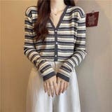 マルチボーダー柄 Vネックカーディガン長袖 | Beststore | 詳細画像6 