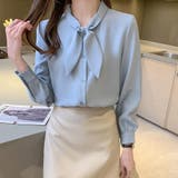 ブルー | 「王道きれいめ」ボウタイ リボンシフォンシャツブラウス 長袖 | Beststore