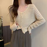ライトベージュ | 涼やかフェミニン。透かし編みクロップドカーディガン トップス サマーニット | Beststore