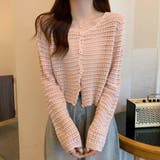 ライトピンク | 涼やかフェミニン。透かし編みクロップドカーディガン トップス サマーニット | Beststore
