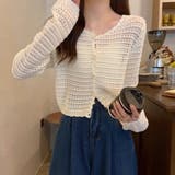 ホワイト | 涼やかフェミニン。透かし編みクロップドカーディガン トップス サマーニット | Beststore