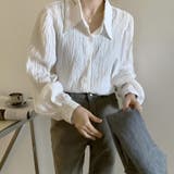 大人レディな縦シワ加工 楊柳シフォンブラウス パフスリーブシャツ 落ち感 | Beststore | 詳細画像13 