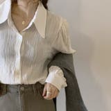 大人レディな縦シワ加工 楊柳シフォンブラウス パフスリーブシャツ 落ち感 | Beststore | 詳細画像15 