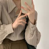 グレージュ | 大人レディな縦シワ加工 楊柳シフォンブラウス パフスリーブシャツ 落ち感 | Beststore