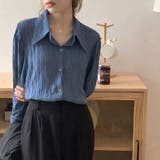 大人レディな縦シワ加工 楊柳シフォンブラウス パフスリーブシャツ 落ち感 | Beststore | 詳細画像3 