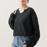 ブラック | 【シンプルでこなれ感】ワッフル素材 キーネック長袖プルオーバー ゆったりシルエッ… | Beststore