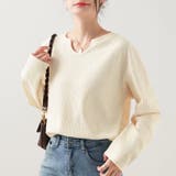 アイボリー | 【シンプルでこなれ感】ワッフル素材 キーネック長袖プルオーバー ゆったりシルエッ… | Beststore