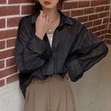 ブラック | シアーシャツ ストライプ サイドスリット | Beststore