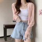 ピンク | パールボタン シアーボレロカーディガン フリル袖 | Beststore