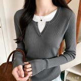 ダークグレー | フェイクレイヤード 重ね着風 リブカットソー Tシャツ 長袖 | Beststore