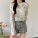 クロシェ風 メッシュ かぎ編み ニット トップス ショート丈 長袖 透け感 | Beststore | 詳細画像7 