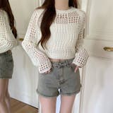 クロシェ風 メッシュ かぎ編み ニット トップス ショート丈 長袖 透け感 | Beststore | 詳細画像8 
