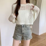 クロシェ風 メッシュ かぎ編み ニット トップス ショート丈 長袖 透け感 | Beststore | 詳細画像9