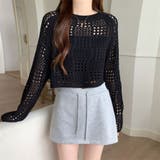 クロシェ風 メッシュ かぎ編み ニット トップス ショート丈 長袖 透け感 | Beststore | 詳細画像12 